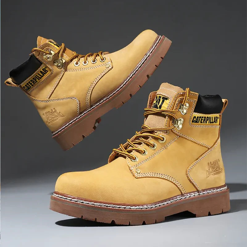 Botas Caterpillar Hombre Texana - Bota alta de cuero para hombre, antideslizante, cómoda, casual, amarilla, para las cuatro estaciones, zapatos de trabajo al aire libre, estilo moda británica